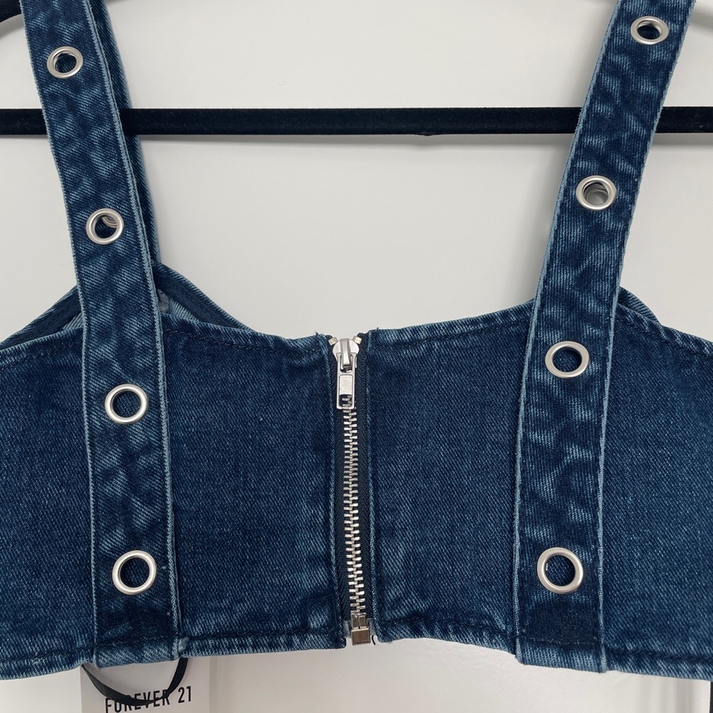 Forever 21 Women’s Denim Crop Top Bralette Tank Blue Jean Festival Outfit NWT S - Picture 10 of 11